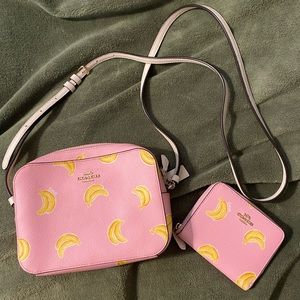 Coach Pink Banana Print Crossbody and Wallet